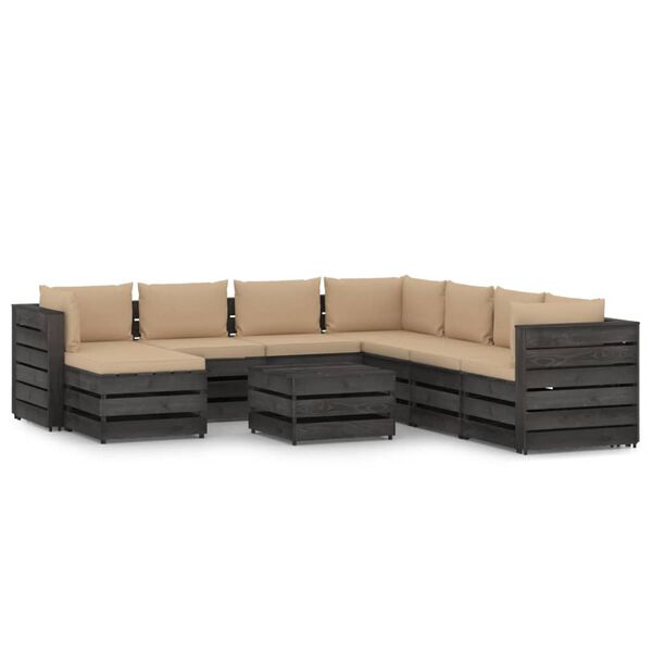 vidaXL 9-tlg. Garten-Lounge-Set mit Kissen Grau Impr&auml;gniertes Holz