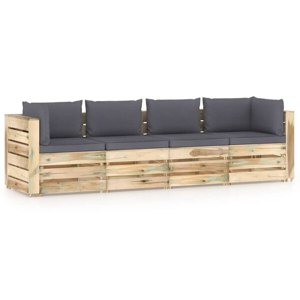 vidaXL 4-Sitzer Outdoor-Sofa mit Kissen Gr&uuml;n Impr&auml;gniertes Holz
