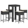 vidaXL 5-tlg. Gartenbar-Set mit Kissen Schwarz Poly Rattan
