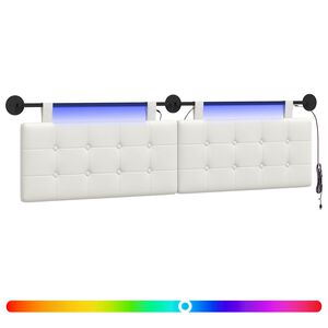 vidaXL H&auml;ngendes Kopfteil Mit LED Licht Wei&szlig; Kunstleder