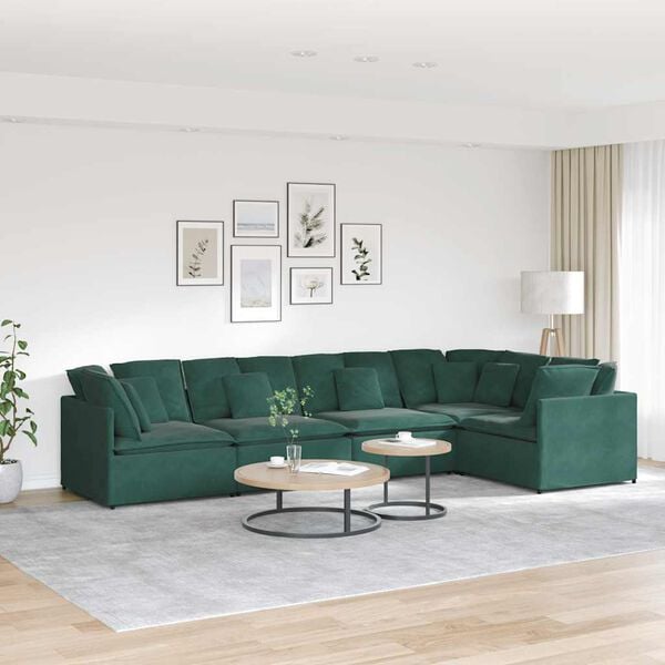 vidaXL Modulares Sofa mit Kissen Samt Dunkelgr&uuml;n