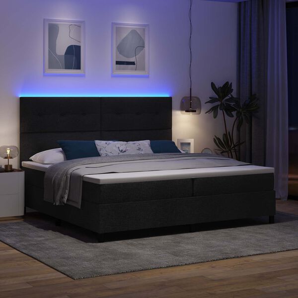 vidaXL Boxspringbett mit Matratze mit LED Schwarz 200 x 200 cm Stoff