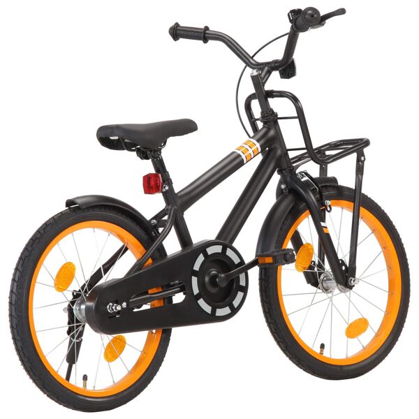 vidaXL Kinderfahrrad mit Frontgep&auml;cktr&auml;ger 18 Zoll Schwarz und Orange