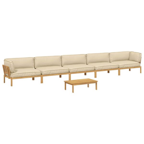 vidaXL Sofa Set mit Kissen Uni 6 pcs Beige Massivholz Akazie