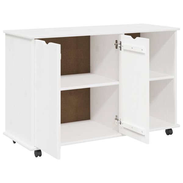 vidaXL Rollschrank Mit Rad Wei&szlig; 100 x 39 x 65,5 cm Massivholz Kiefer