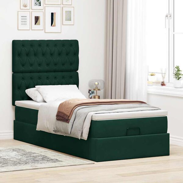 vidaXL Ottoman-Bett mit Matratzen Dunkelgr&uuml;n 90x190 cm Samt