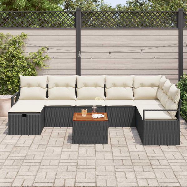 vidaXL Garten-Sofa-Set mit Kissen 9 pcs Schwarz Poly Rattan