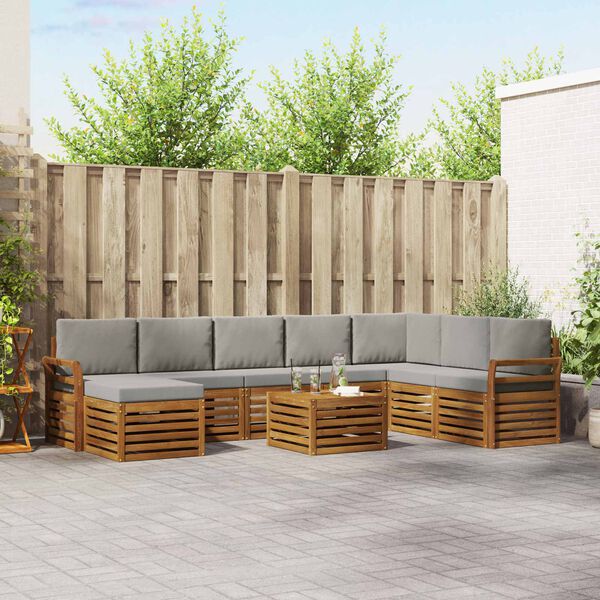 vidaXL Sofagarnituren 9 pcs Nat&uuml;rlich und Hellgrau Massivholz Akazie