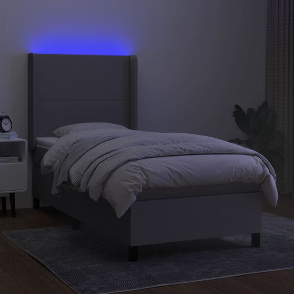 vidaXL Boxspringbett mit Matratze & LED Hellgrau 90x200 cm Stoff