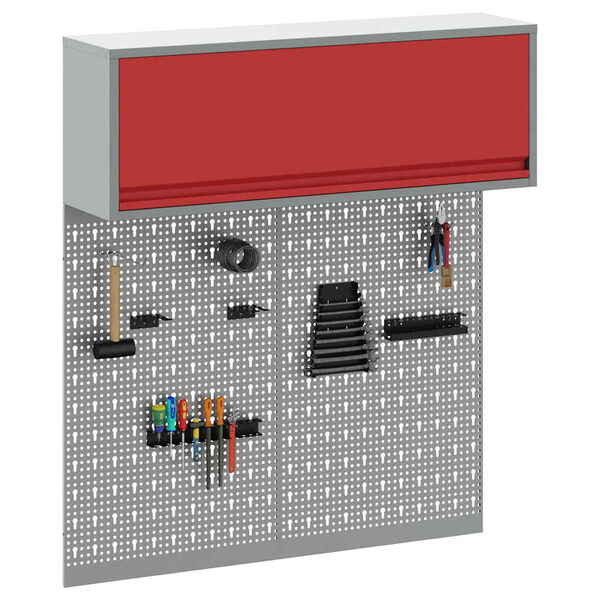 vidaXL Werkzeugschrank und Pegboard Set 3 pcs Rot 100 x 25 x 115 cm