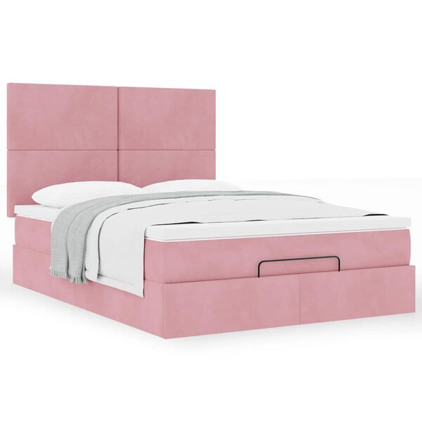 vidaXL Ottoman-Bett mit Matratzen Rosa 140x200 cm Samt