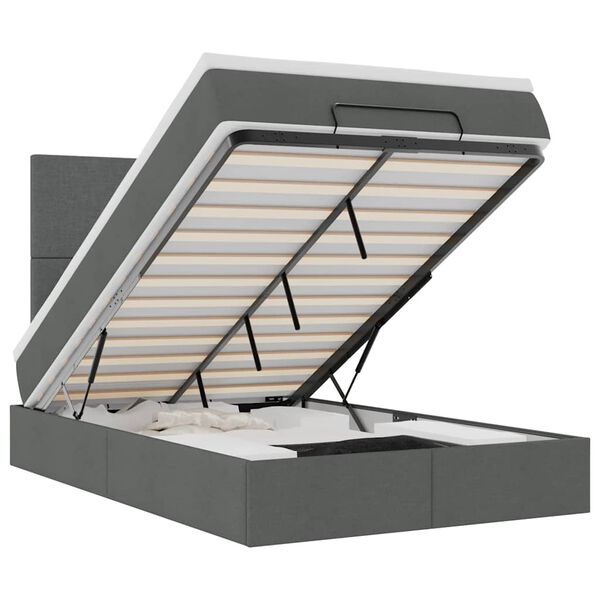 vidaXL Ottoman-Bett mit Matratze & LEDs Dunkelgrau 120x190 cm Stoff