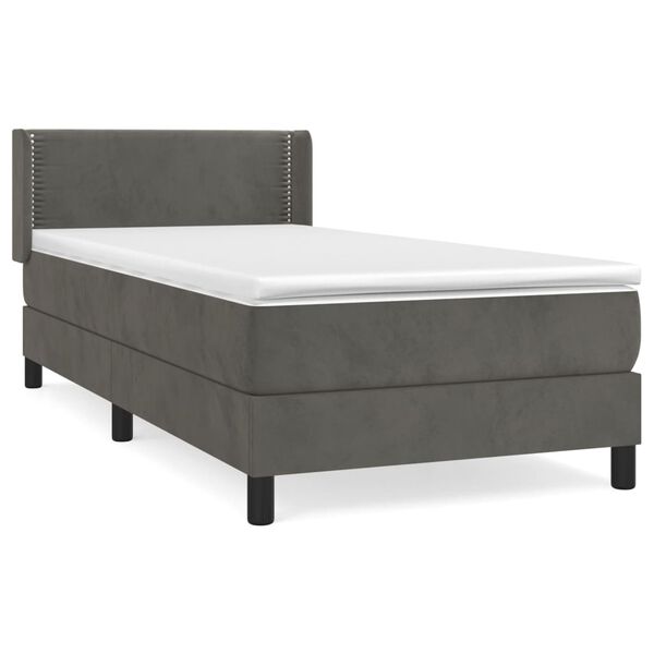vidaXL Boxspringbett mit Matratze Dunkelgrau 90x200 cm Samt