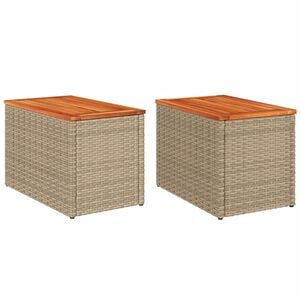 vidaXL Garten-Beistelltische 2 Stk. Beige 55x34x37 cm Poly Rattan Holz
