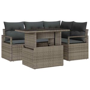 vidaXL Garten-Sofa-Set mit Kissen 5 pcs Grau Poly-Rattan
