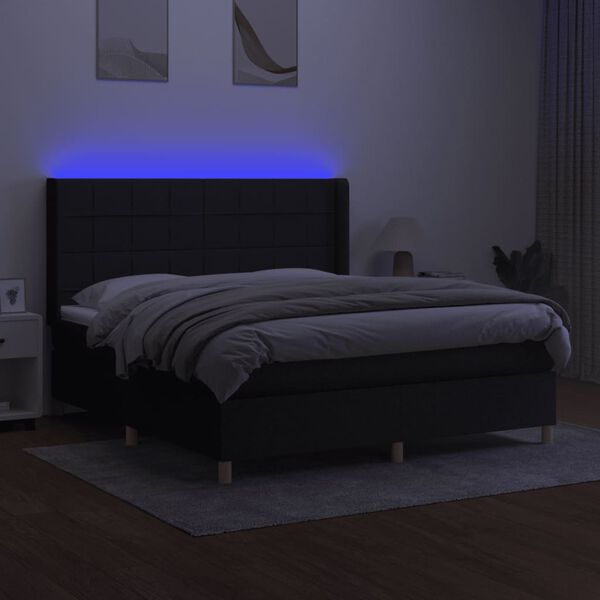 vidaXL Boxspringbett mit Matratze & LED Schwarz 180x200 cm Stoff