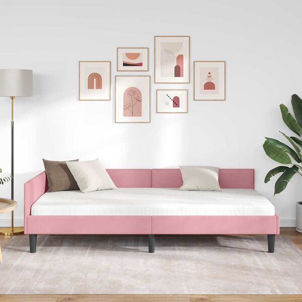 vidaXL Eckbettgestell Rosa 90 cm x 200 cm SamtundSperrholz