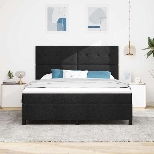vidaXL Boxspringbett mit Matratze mit LED Schwarz 180 x 200 cm Stoff