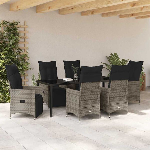 vidaXL Garten Essgruppe mit Kissen 7 pcs Grau Poly-Rattan