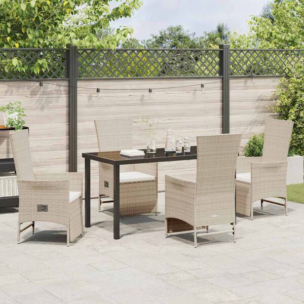 vidaXL Garten Essgruppe mit Kissen 5 pcs Beige Poly-Rattan
