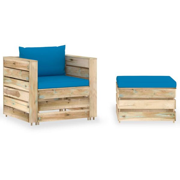 vidaXL 2-tlg. Garten-Lounge-Set mit Kissen Gr&uuml;n Impr&auml;gniertes Holz