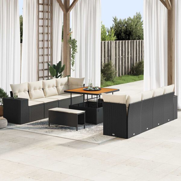 vidaXL Gartensofa-set mit Kissen 11 pcs Schwarz Poly-Rattan