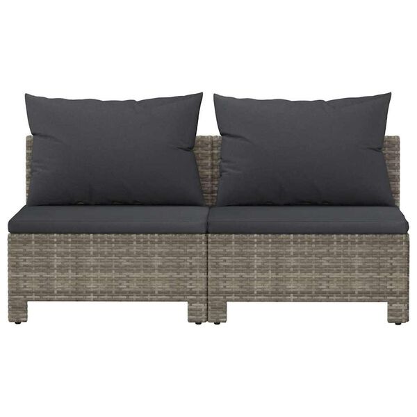 vidaXL Gartensofa 2-Sitzer mit Kissen Grau Poly Rattan