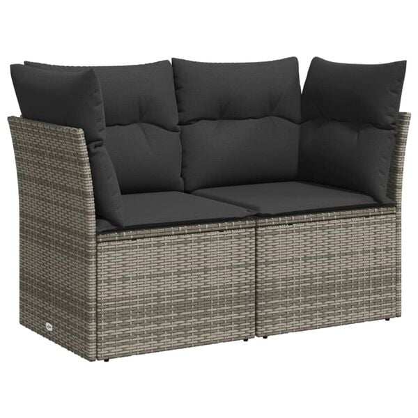 vidaXL Gartensofa 2-Sitzer mit Kissen Grau Poly Rattan