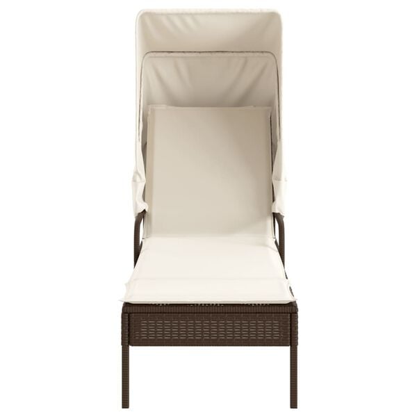 vidaXL Sonnenliegen 2 Stk. mit Dach und Tisch Braun Poly Rattan