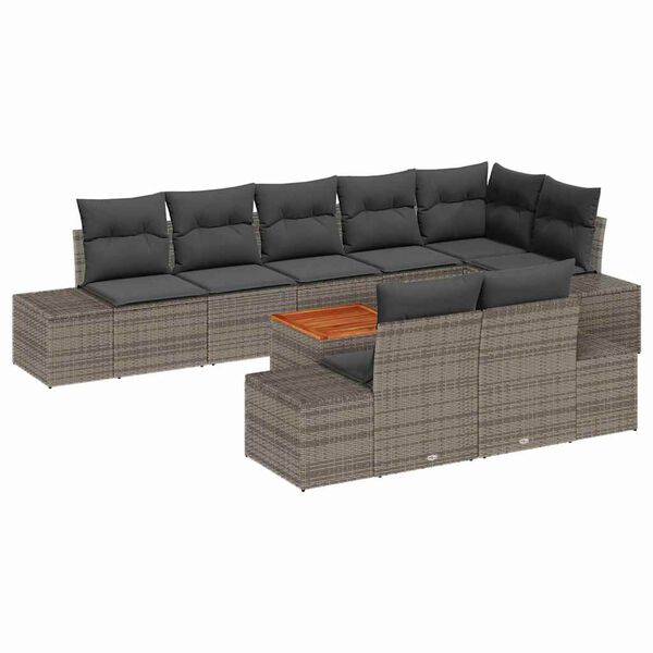 vidaXL Gartensofa-set mit Kissen 9 pcs Grau Poly-Rattan