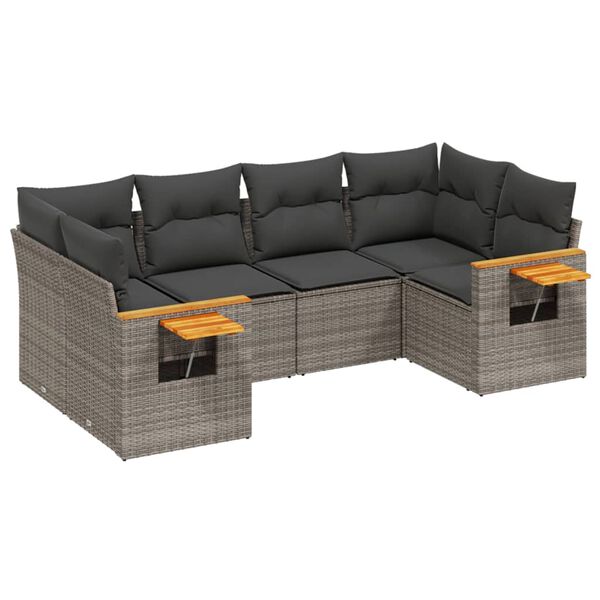 vidaXL 6-tlg. Garten-Sofagarnitur mit Kissen Grau Poly Rattan