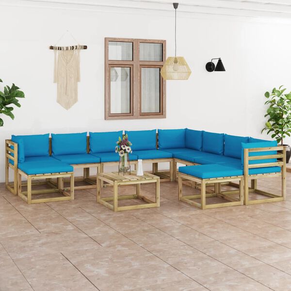 vidaXL 11-tlg. Garten-Lounge-Set mit Kissen Impr&auml;gniertes Kiefernholz
