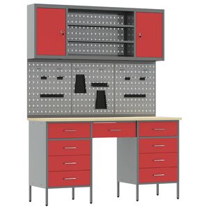 vidaXL Werkbank 7 stk. Rot und Grau Ingenieure Holz und Stahl