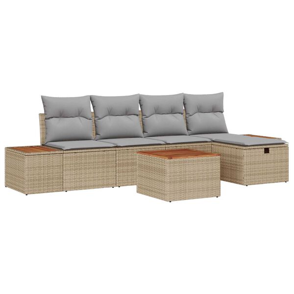 vidaXL Garten-Sofa-Set mit Kissen 6 pcs Beige Poly Rattan