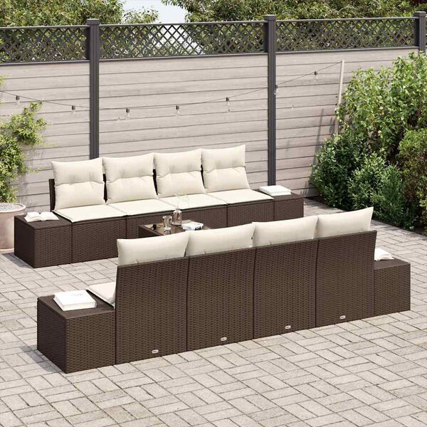 vidaXL Garten-Sofa-Set mit Kissen 8 pcs Braun und Creme Poly-Rattan