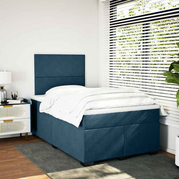 vidaXL Boxspringbett mit Matratze Blau 120x200 cm Samt