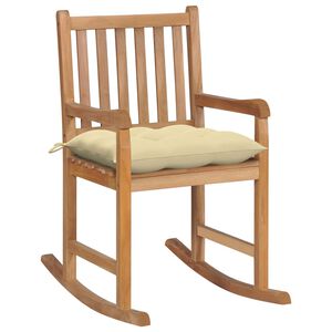 vidaXL Schaukelstuhl mit Cremewei&szlig;em Kissen Massivholz Teak