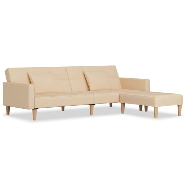 vidaXL Schlafsofa 2-Sitzer mit 2 Kissen & Hocker Creme Stoff