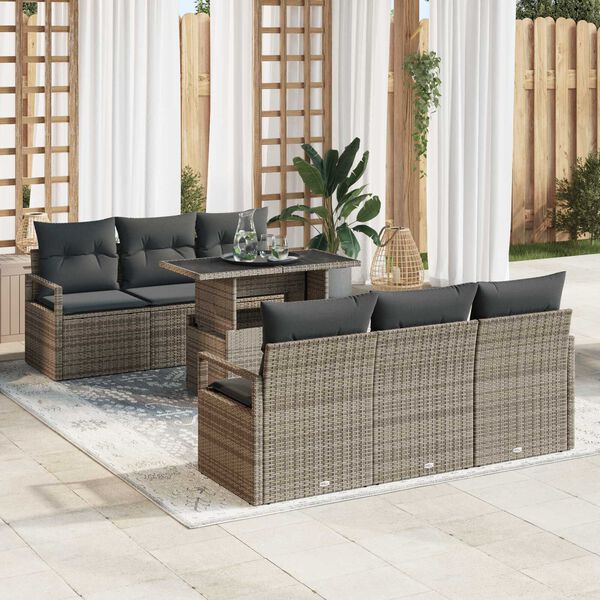 vidaXL Gartensofa-set mit Kissen mit Speicher 7 pcs Grau Poly Rattan