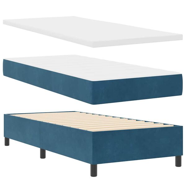 vidaXL Boxspringbett mit Matratze Dunkelblau 90 x 200 cm Samt