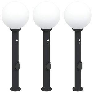 vidaXL Pollerleuchten mit Sensor&Steckdose 3 Stk. 80 cm Schwarz IP44