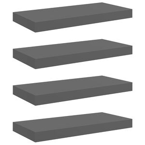 vidaXL Schweberegale 4 Stk. Hochglanz-Grau 50x23x3,8 cm MDF