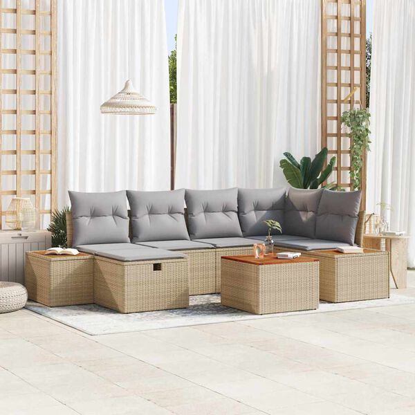 vidaXL Garten-Sofa-Set 7 pcs Beige 55 x 62 x 69 cm Poly Rattan