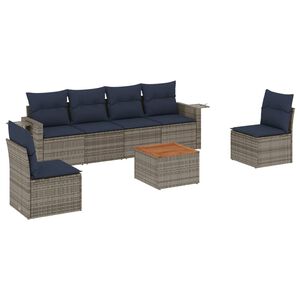 vidaXL 7-teiliges Gartensofa-Set mit Kissen, grau, Polyrattan