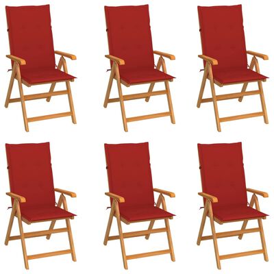 vidaXL Gartenstühle 6 Stk. mit Roten Kissen Massivholz Teak