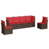 vidaXL 6-tlg. Garten-Sofagarnitur mit Kissen Braun Poly Rattan