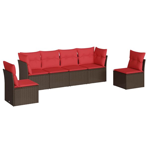 vidaXL 6-tlg. Garten-Sofagarnitur mit Kissen Braun Poly Rattan