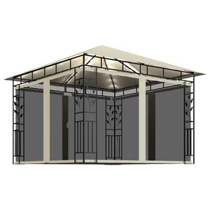vidaXL Pavillon mit Moskitonetz & LED-Lichterkette 3x3x2,73m Cremewei&szlig;