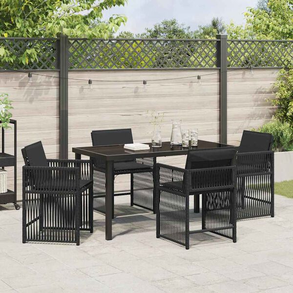 vidaXL Garten Essgruppe 5 pcs Schwarz Poly-Rattan