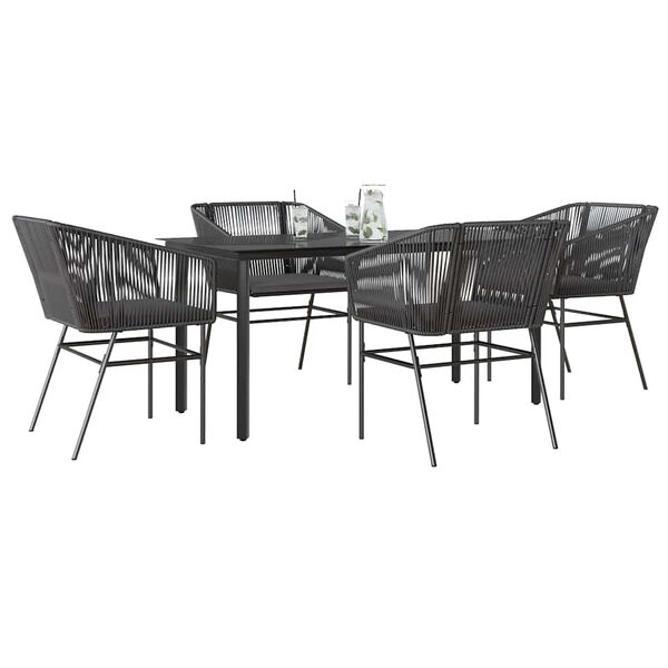 vidaXL 5-tlg. Garten-Essgruppe mit Kissen Schwarz Poly Rattan Glas